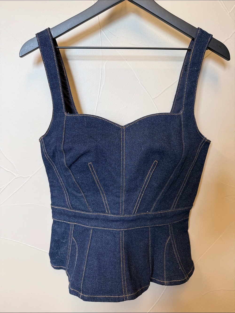 7 For All Mankind Dark Denim Peplum Tank Top